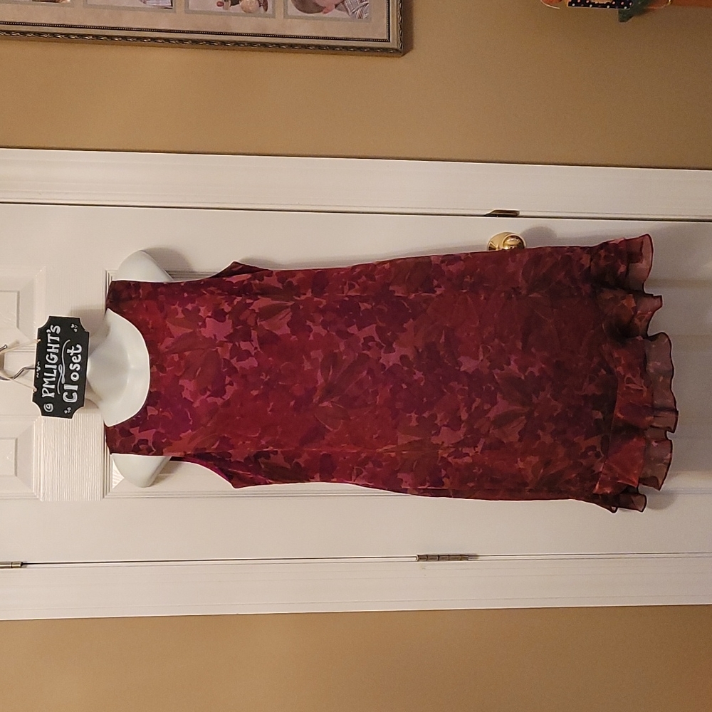 Donna Ricco Dress 12P Red Floral Sleeveless Ruffled Bottom